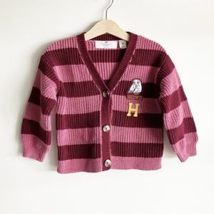 H&M Girls 3T-4T Harry Potter Hedwig Cardigan Sweater Striped Owl Pink Burgundy